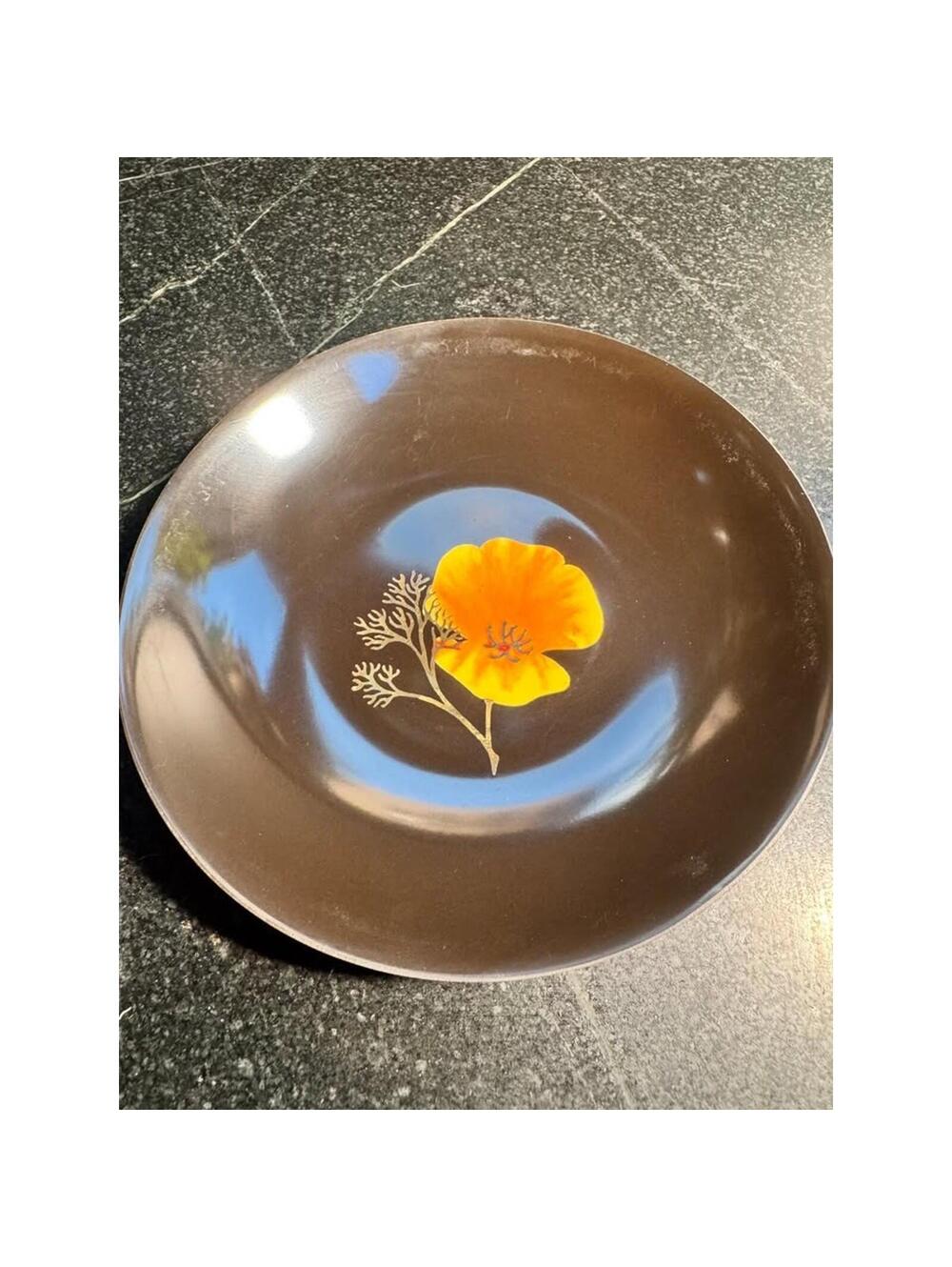 Set of 2 Vintage Couroc of Monterey plate hand-inlaid California poppy